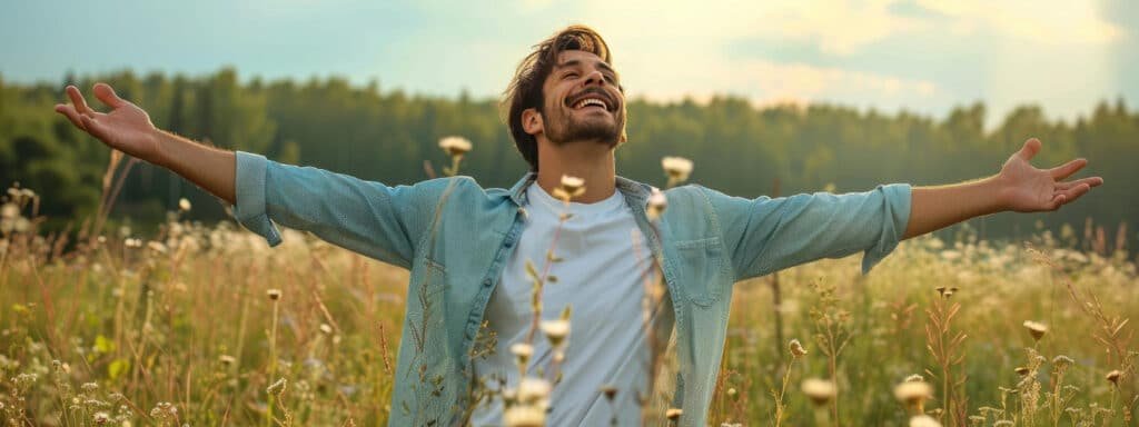 Homme profitant des effets positifs du CBD sans THC proposé par BUDDY BOO, symbole de bien-être et de détente naturelle.