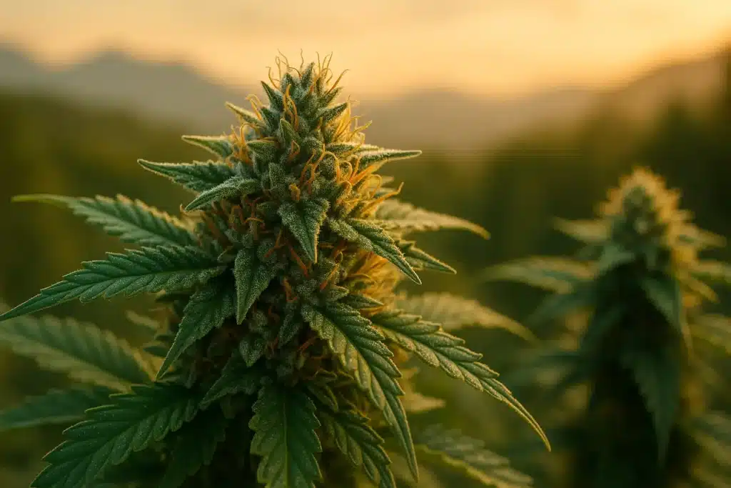 Fleur de cannabis Indica CBD cultivée en extérieur au coucher du soleil – BUDDY BOO