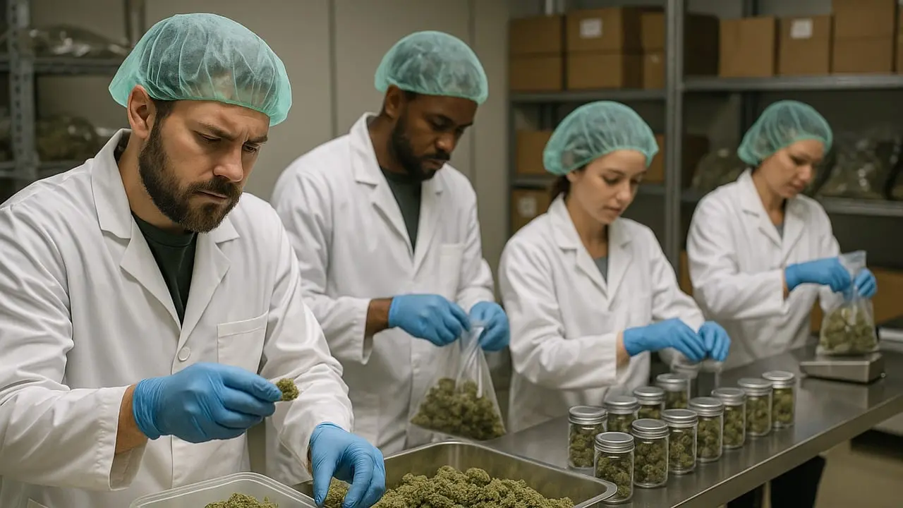 Équipe en laboratoire Buddy Boo vérifiant la qualité des fleurs HPC sans THC vs HHC et THCP.