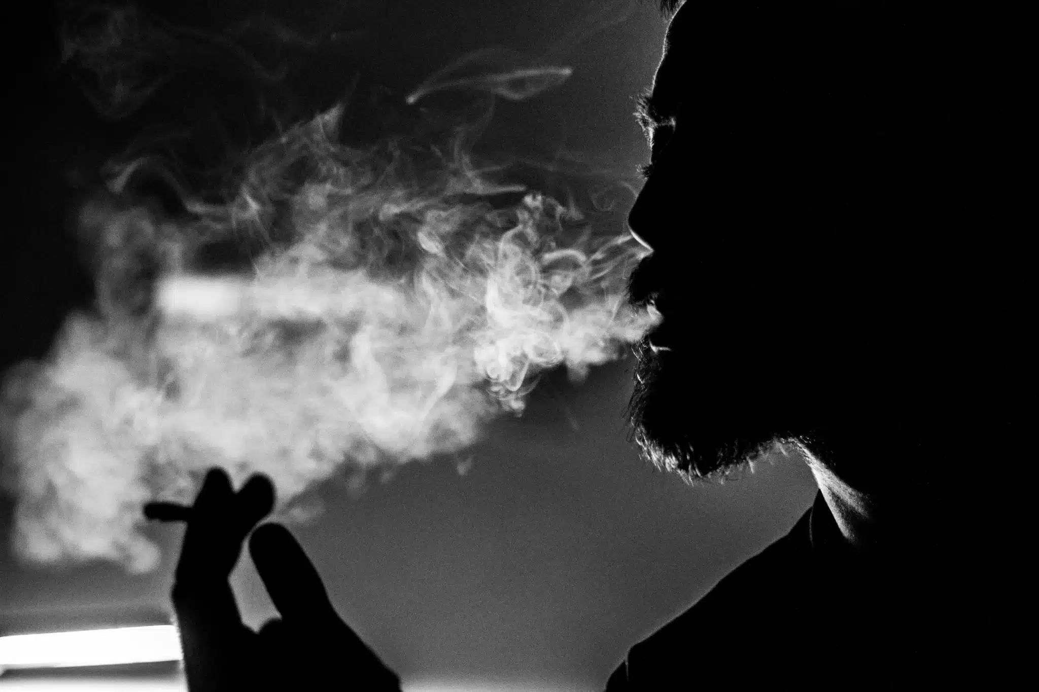 Silhouette d’un homme fumant de la résine CBD dans une lumière tamisée – BUDDY BOO