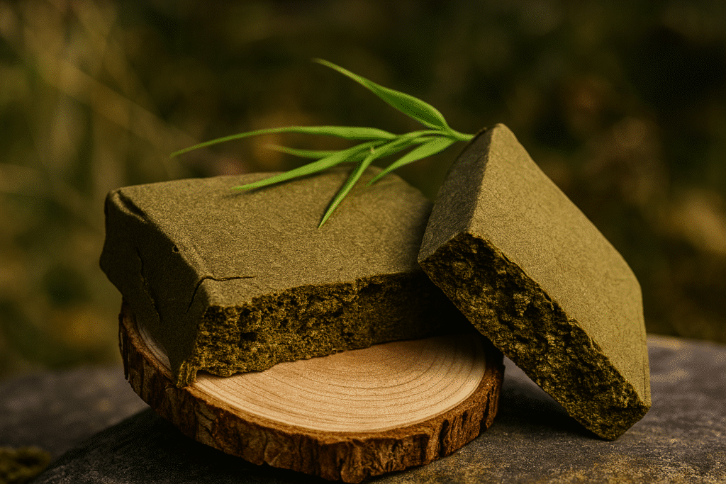 Bloc de résine CBD verte naturelle sur support en bois – BUDDY BOO