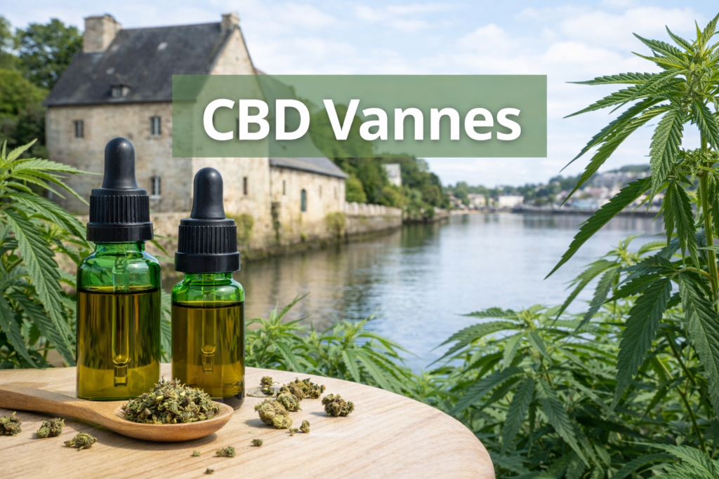 CBD Vannes : huiles et fleurs de CBD présentées face au port de Vannes, bien-être naturel et qualité premium
