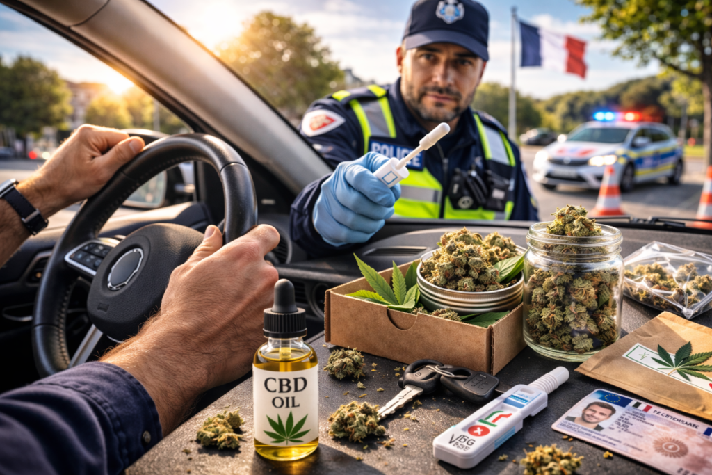 Contrôle routier avec test salivaire pour le CBD lors d’un contrôle de police en France