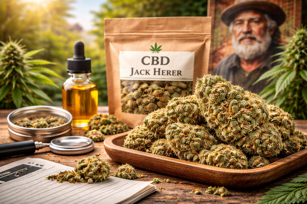 Fleurs de CBD Jack Herer premium riches en terpènes présentées par BUDDY BOO