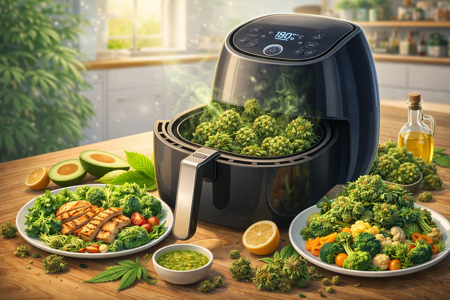 Air fryer utilisé pour décarboxyler des fleurs de cannabis CBD en cuisine