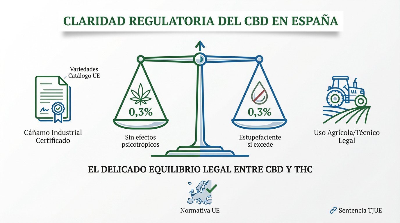Comparativa visual entre los límites legales de CBD y THC en España