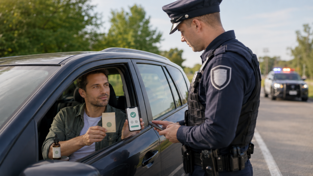 CBD test salivaire police – automobiliste présentant un justificatif lors d’un contrôle routier